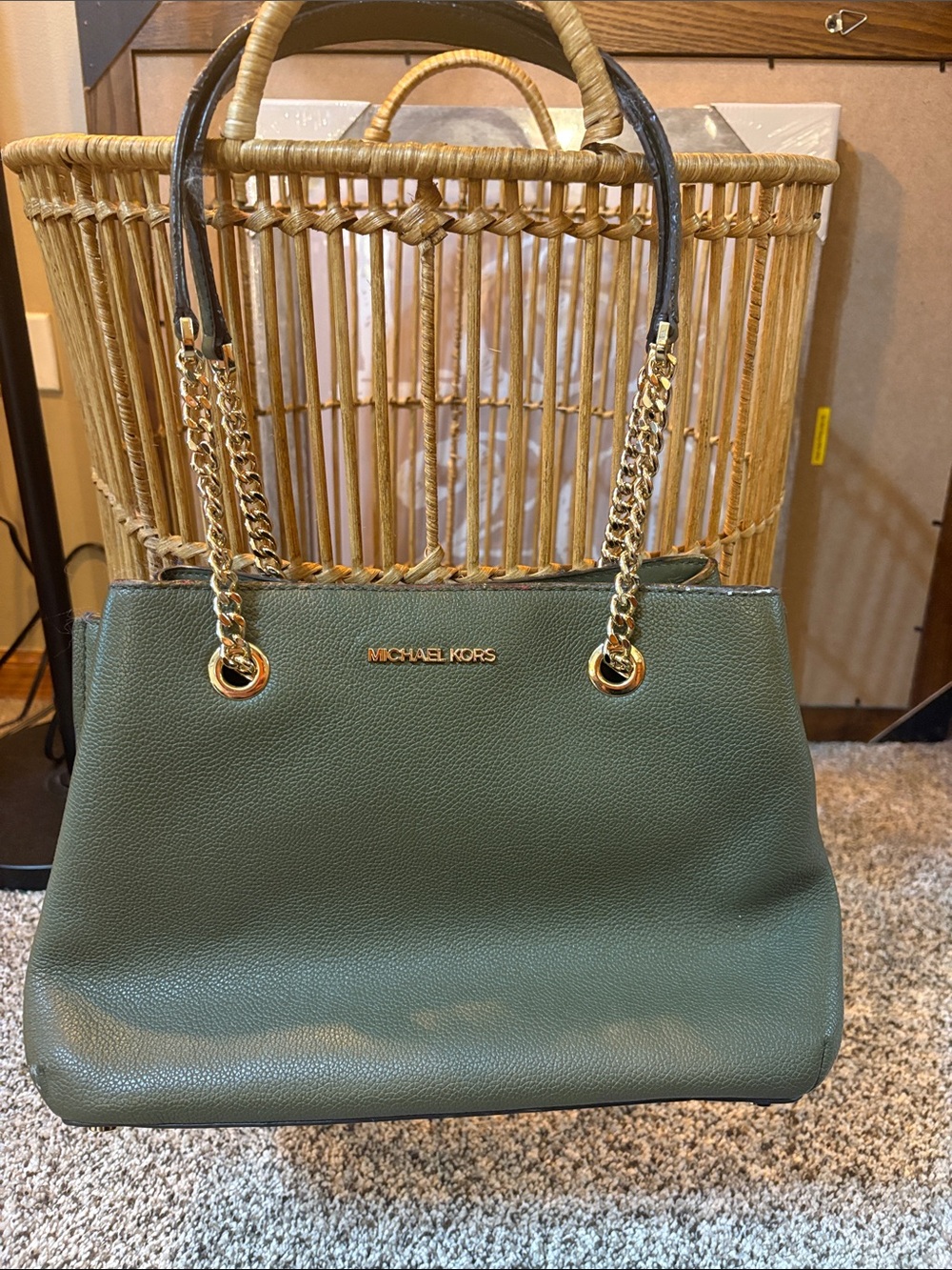 Michael Kors Olive Green Chain-Handle Tote